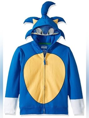 SONIC THE HEDGEHOG SEGA BLUE SONIC CHARACTER HOODIE FULL ZIP JACKET SIZE SMALL